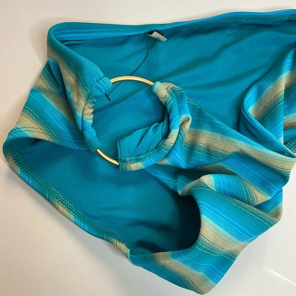 Vitamin A Teal & Aqua Striped Bikini Bottoms